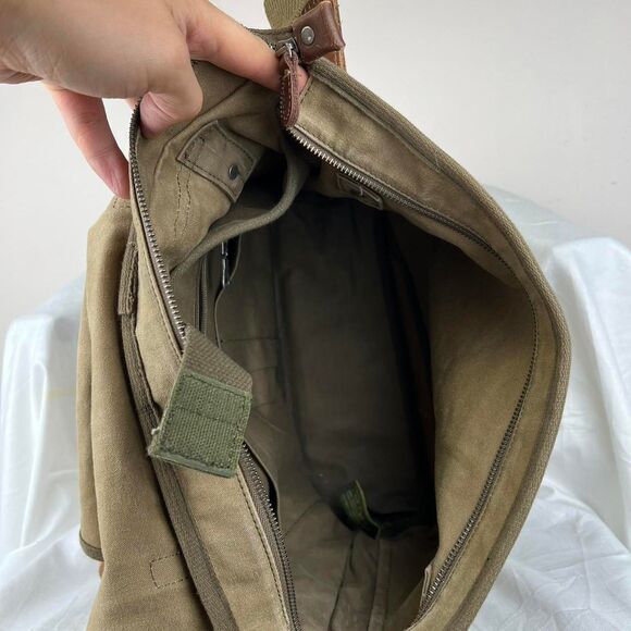 TSD BRAND Forest Canvas Messenger Bag Khaki with leather straps - Picture 8 of 8